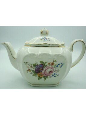 Windsor Porcelain Cube Teapot Hand Painted Floral Gold Gild Marked 2897 England